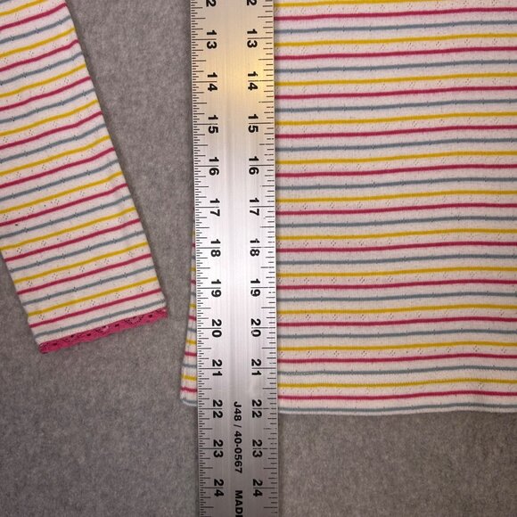 Mini Boden Shirt Girls 11/12 Pink Blue Stripe Pointelle Lace Trim Long Sleeve - Picture 3 of 10